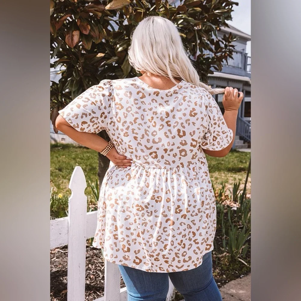 Entro Cheetah Animal Print Babydoll Top - Tan/Cream